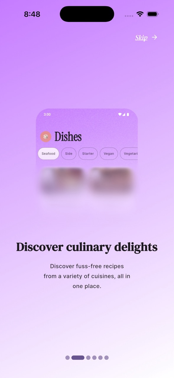 Recipes app interface